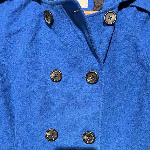 SO size Large juniors hooded button double breasted pea coat Blue - Picture 3 of 7